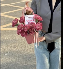 Ruby Pink Flower Bag | Fuşya Karanfil Çanta Çiçek – Bodrum